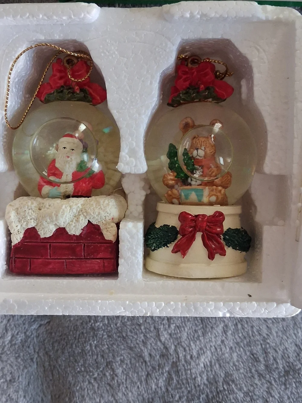 Christmas Santa & Bear Holiday Snow Globe Set - Red and Cream